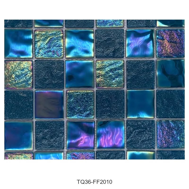 Teal Iridescent Textured Glass Mosaic Tiles TQ36-FF2010
