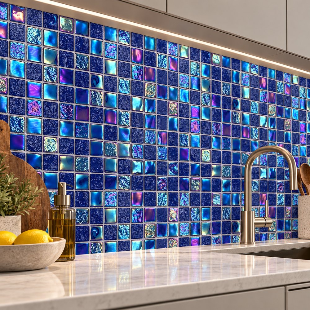 Cobalt Blue Iridescent Textured Glass Mosaic Tiles TQ36-FF2011