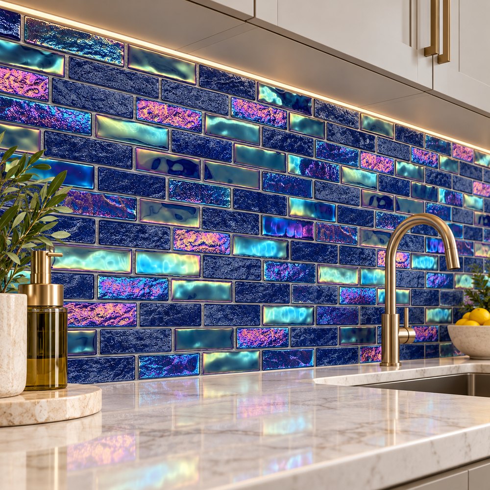 Cobalt Blue Iridescent Textured Glass Mosaic Tiles TQ36-FF2012