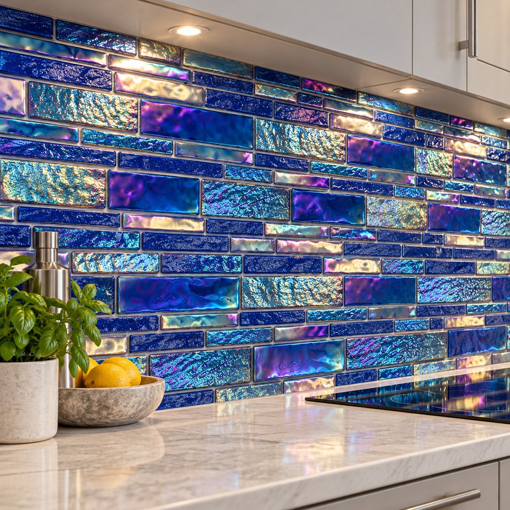 Cobalt Blue Iridescent Textured Glass Mosaic Tiles TQ36-FF2014