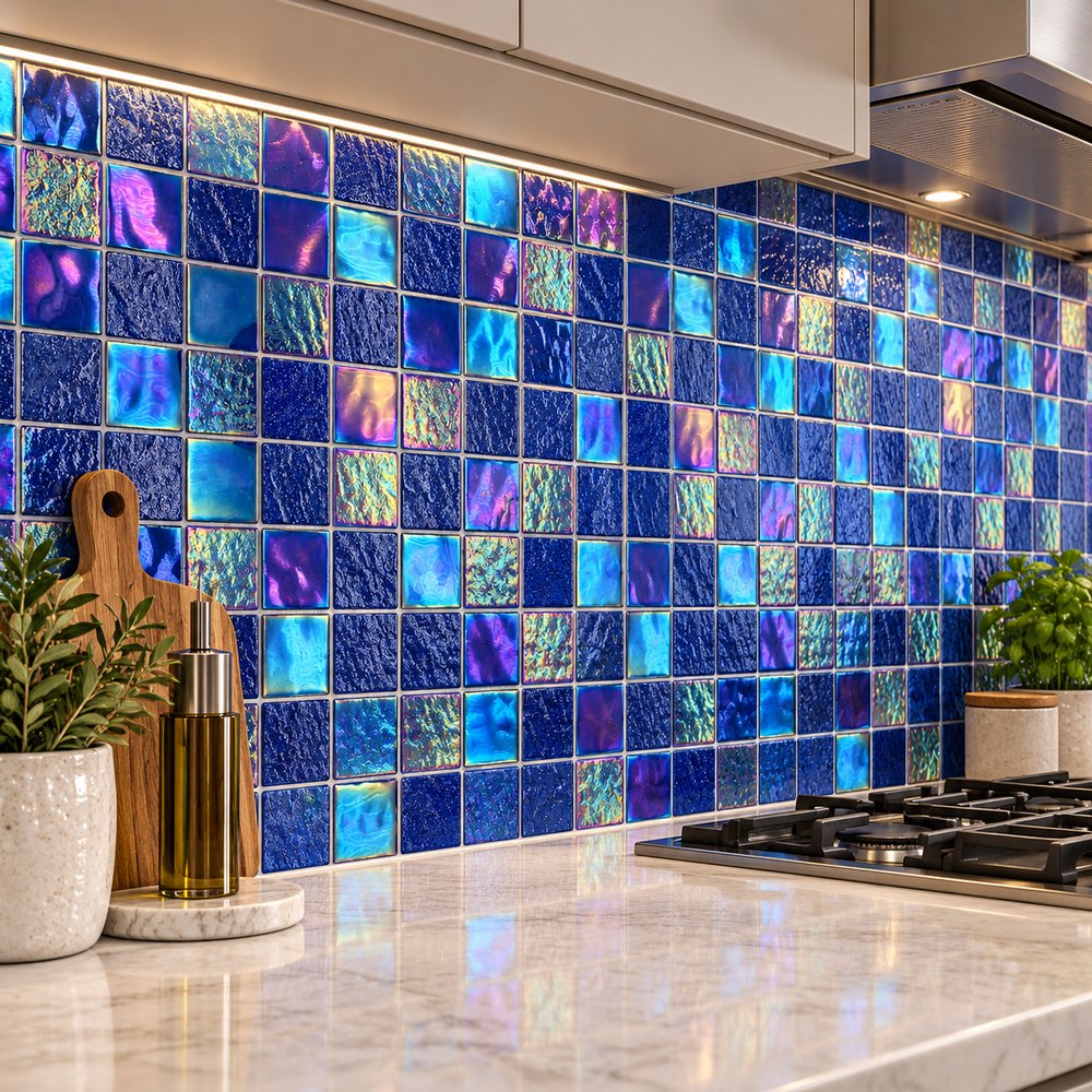Cobalt Blue Iridescent Textured Glass Mosaic Tiles TQ36-FF2015