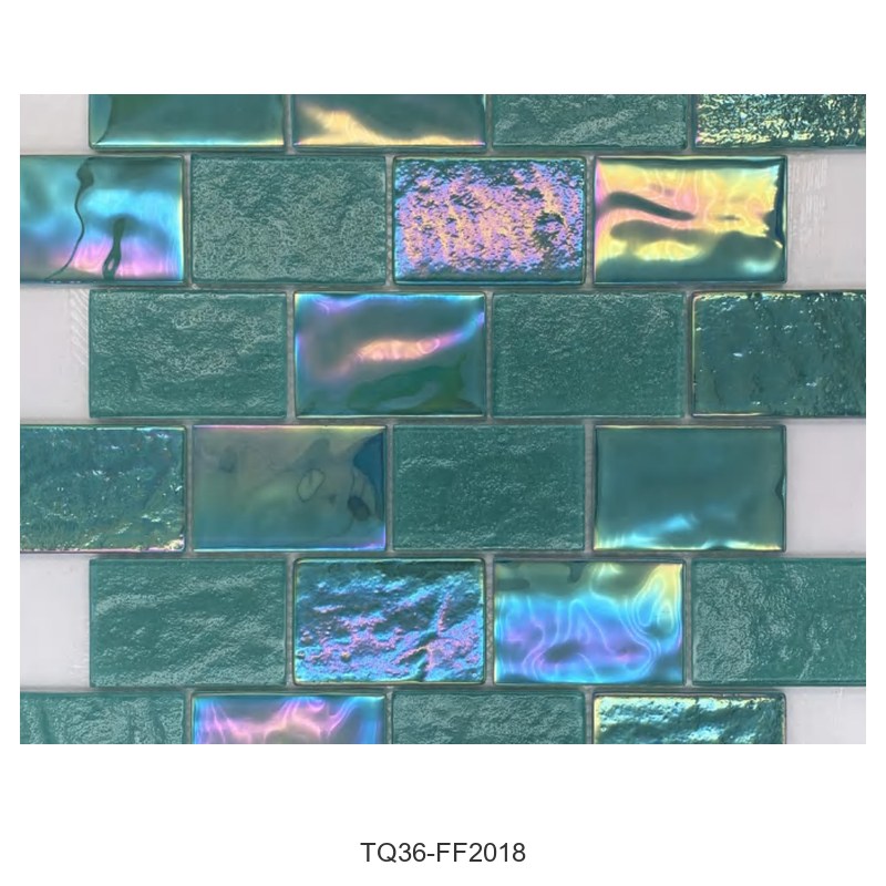 Jade Green Iridescent Textured Glass Mosaic Tiles TQ36-FF2018