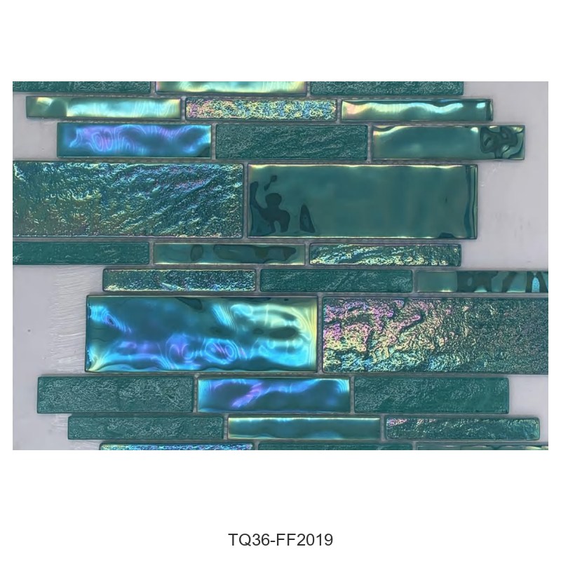 Jade Green Iridescent Textured Glass Mosaic Tiles TQ36-FF2019
