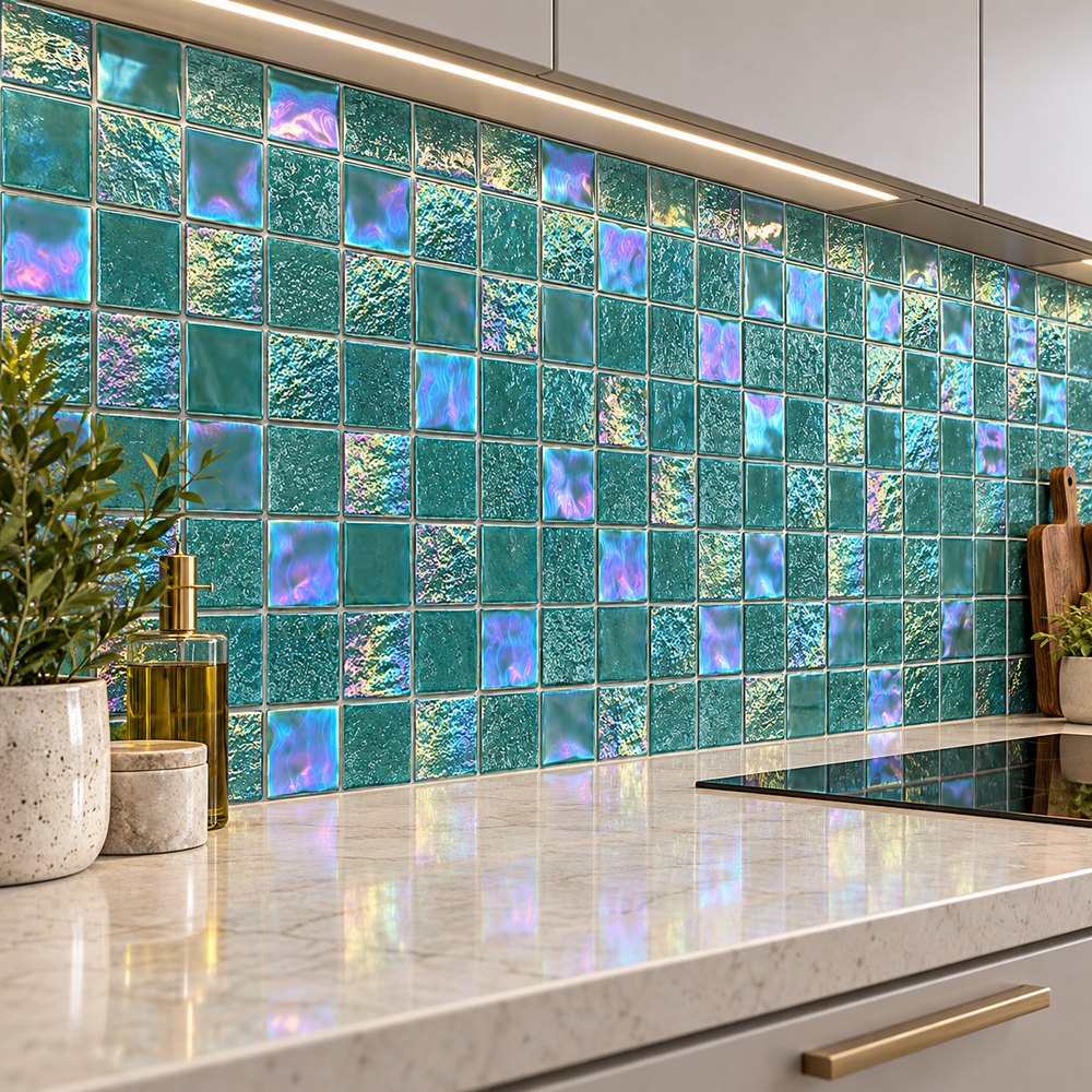 Jade Green Iridescent Textured Glass Mosaic Tiles TQ36-FF2020