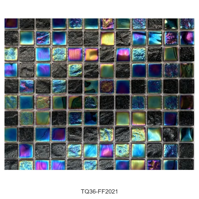 Black Iridescent Textured Glass Mosaic Tiles TQ36-FF2021
