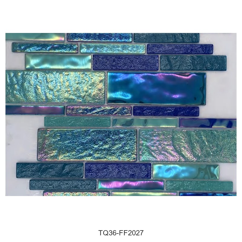 Blue Teal Mix Iridescent Textured Glass Mosaic Tiles TQ36-FF2027