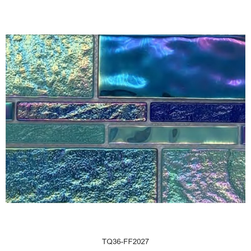 Blue Teal Mix Iridescent Textured Glass Mosaic Tiles TQ36-FF2027