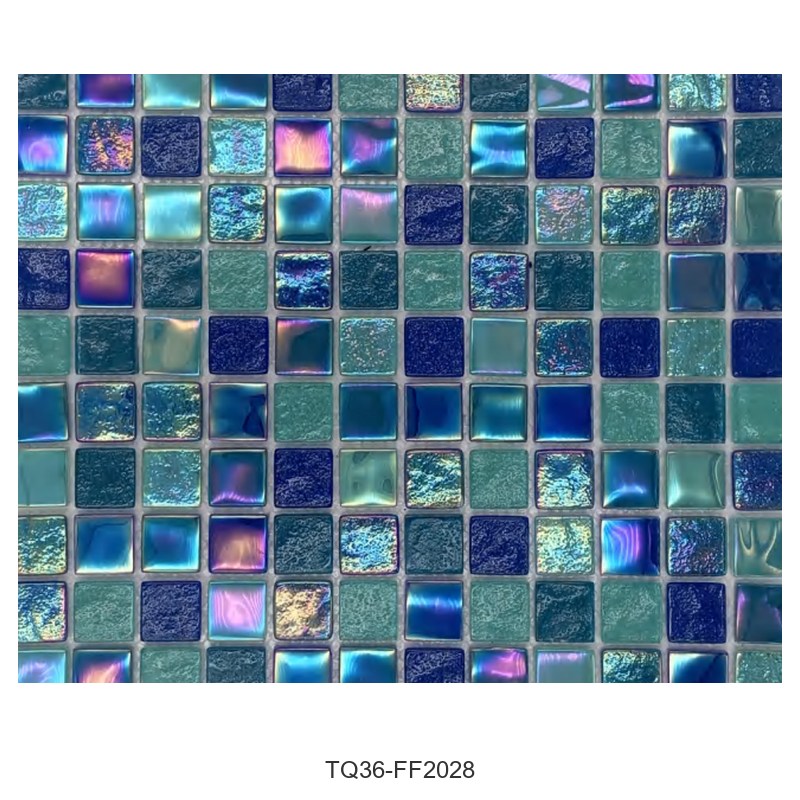 Blue Teal Mix Iridescent Textured Glass Mosaic Tiles TQ36-FF2028