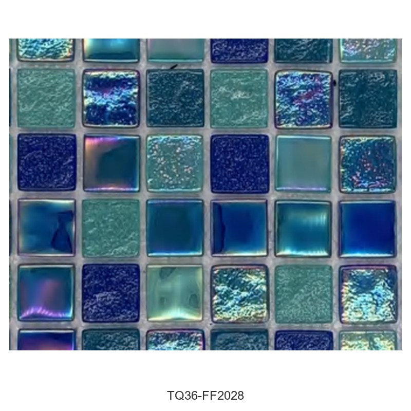 Blue Teal Mix Iridescent Textured Glass Mosaic Tiles TQ36-FF2028