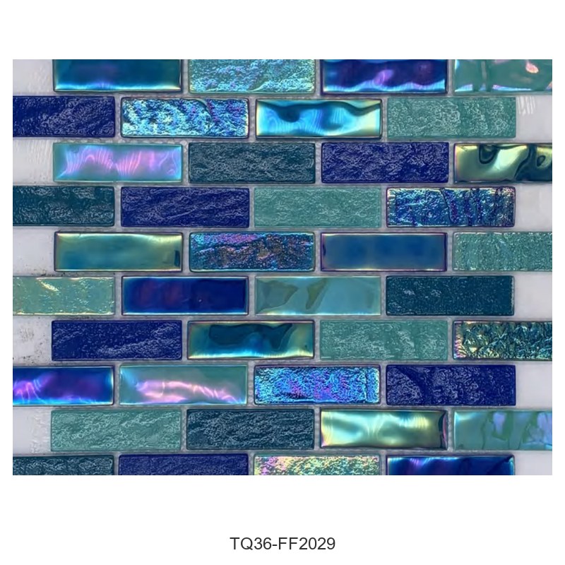 Blue Teal Mix Iridescent Textured Glass Mosaic Tiles TQ36-FF2029