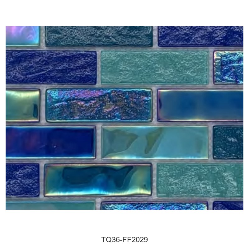Blue Teal Mix Iridescent Textured Glass Mosaic Tiles TQ36-FF2029