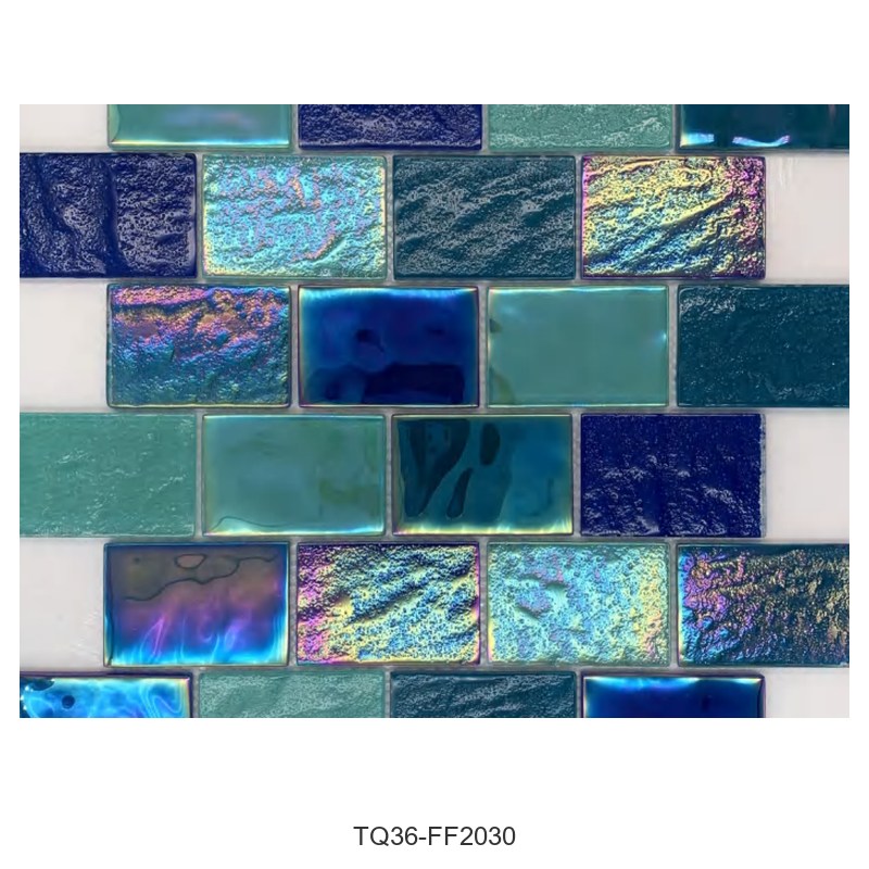 Blue Teal Mix Iridescent Textured Glass Mosaic Tiles TQ36-FF2030