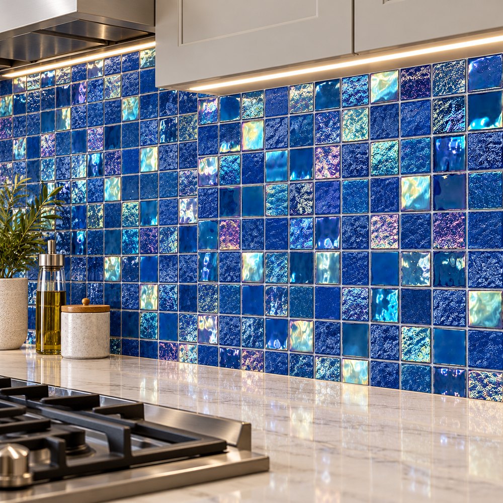 Ocean Blue Iridescent Textured Glass Mosaic Tiles TQ36-FF2031