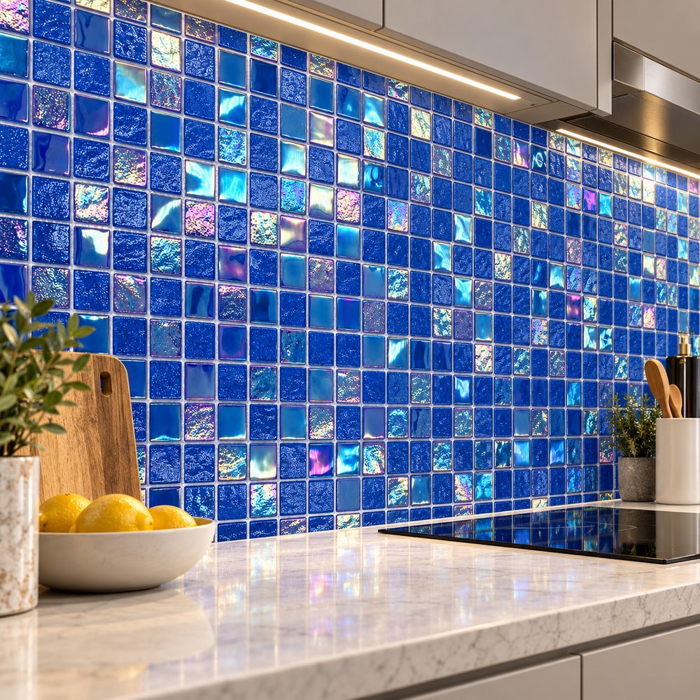 Ocean Blue Iridescent Textured Glass Mosaic Tiles TQ36-FF2032