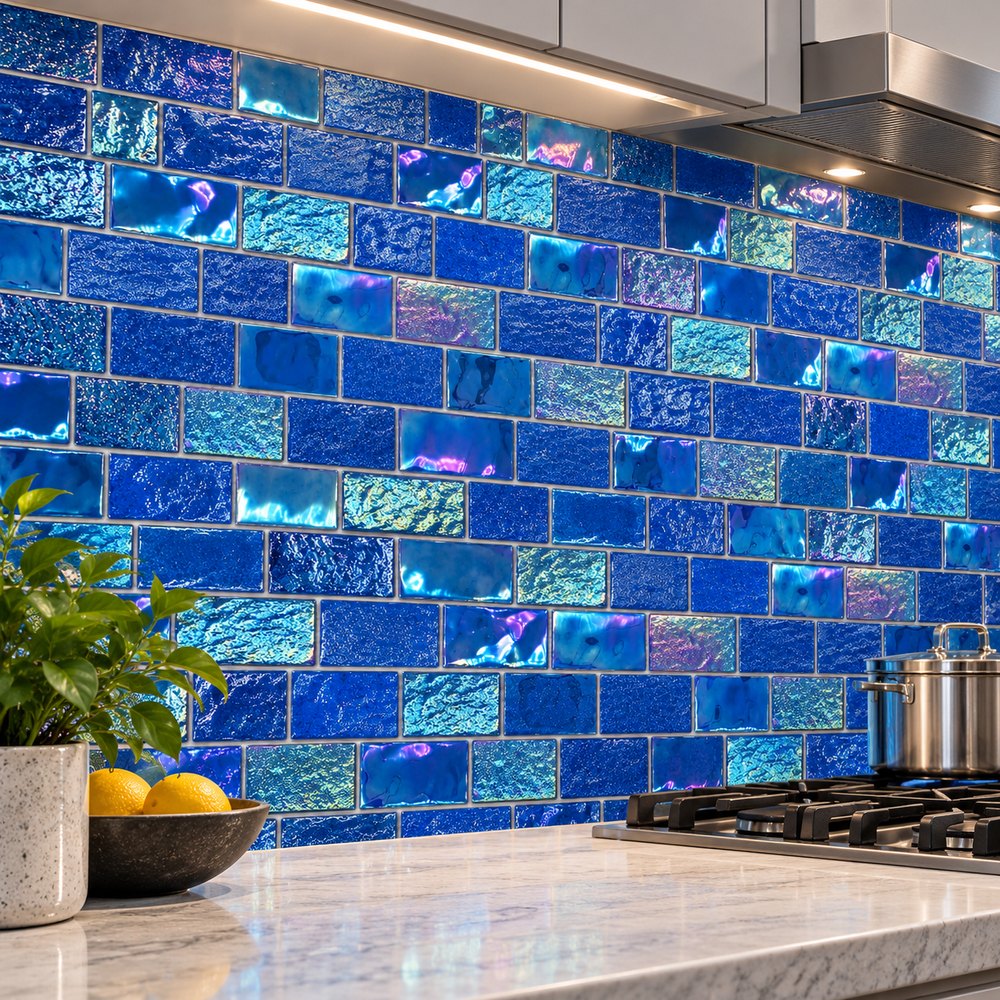 Ocean Blue Iridescent Textured Glass Mosaic Tiles TQ36-FF2033