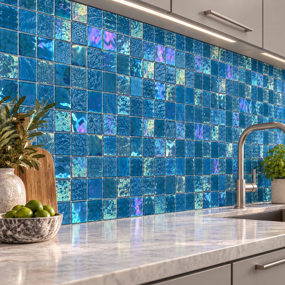 Ocean Blue Iridescent Textured Glass Mosaic Tiles TQ36-FF2036