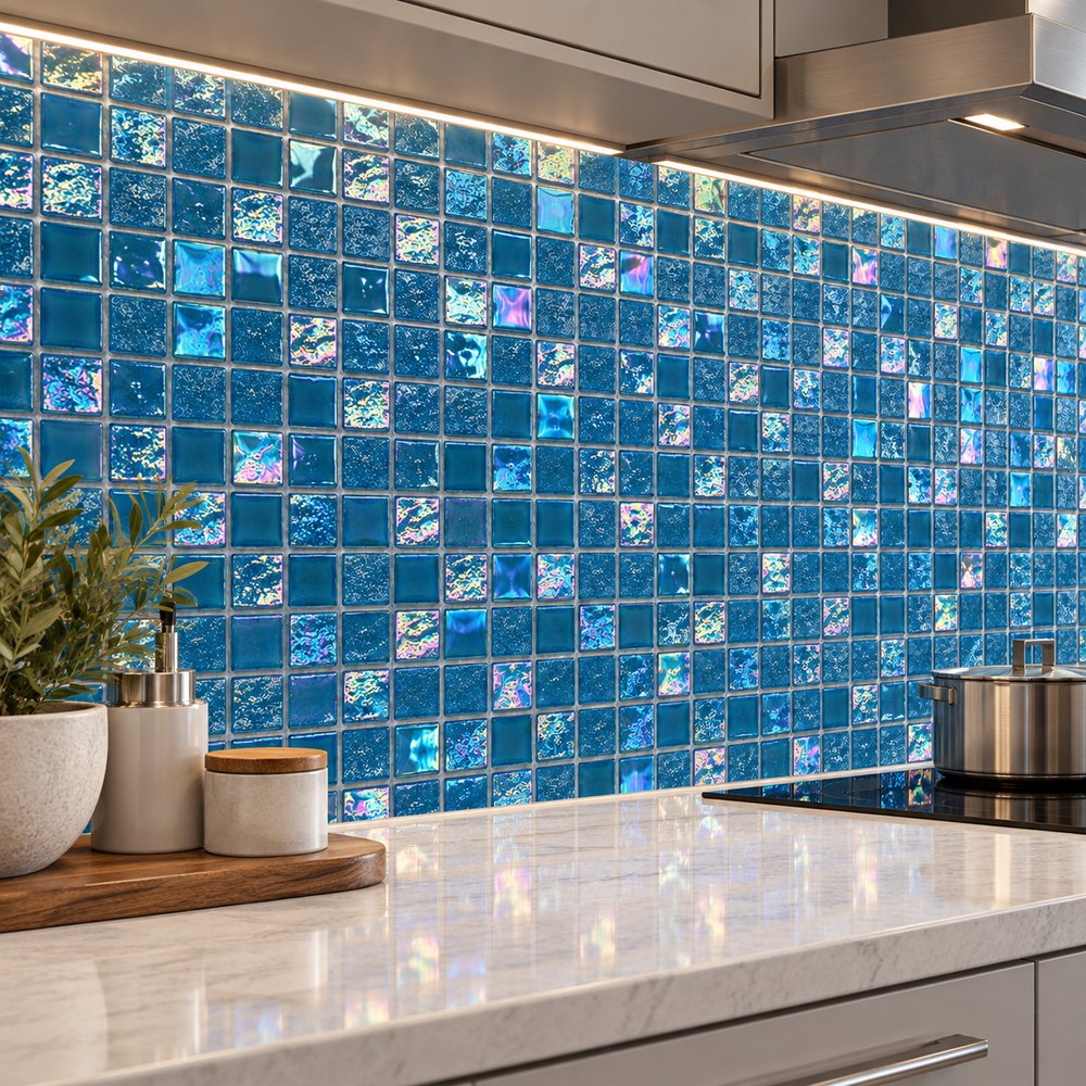 Ocean Blue Iridescent Textured Glass Mosaic Tiles TQ36-FF2039
