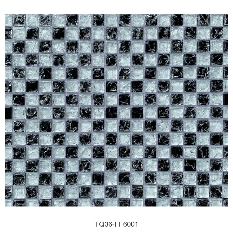Black White Mix Textured Glass Mosaic Tiles TQ36-FF6001