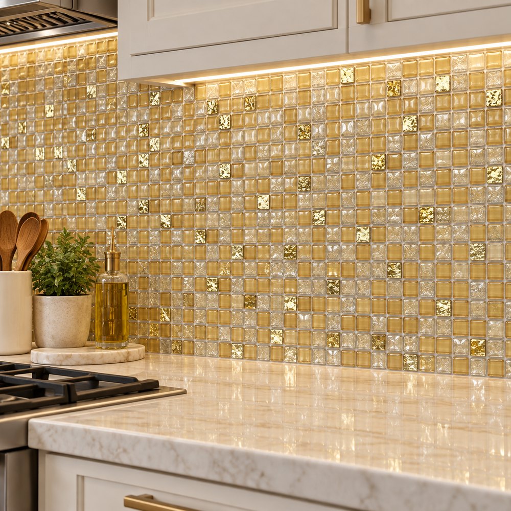 Amber Gold Textured Glass Mosaic Tiles TQ36-FF6003