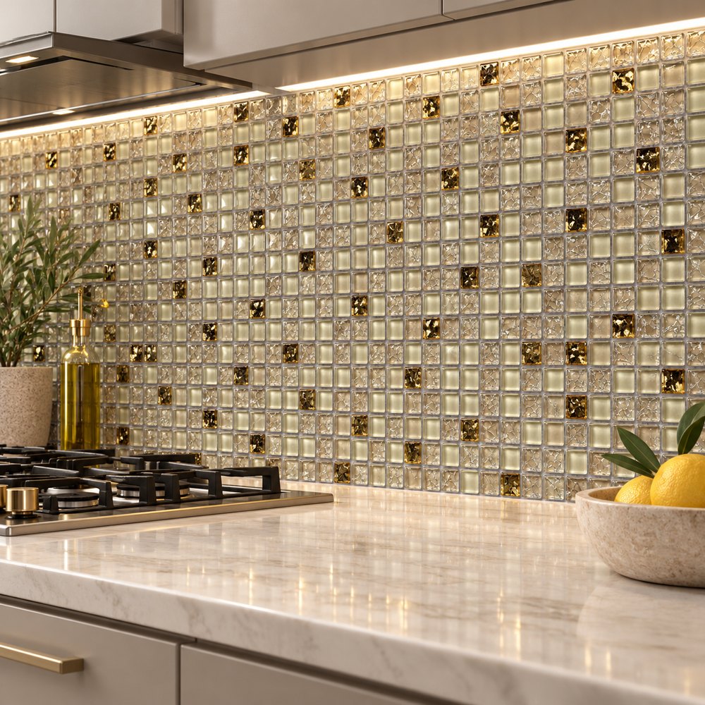Champagne Gold Textured Glass Mosaic Tiles TQ36-FF6005