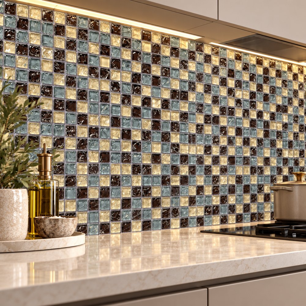 Brown Black Gold Mix Textured Glass Mosaic Tiles TQ36-FF6006