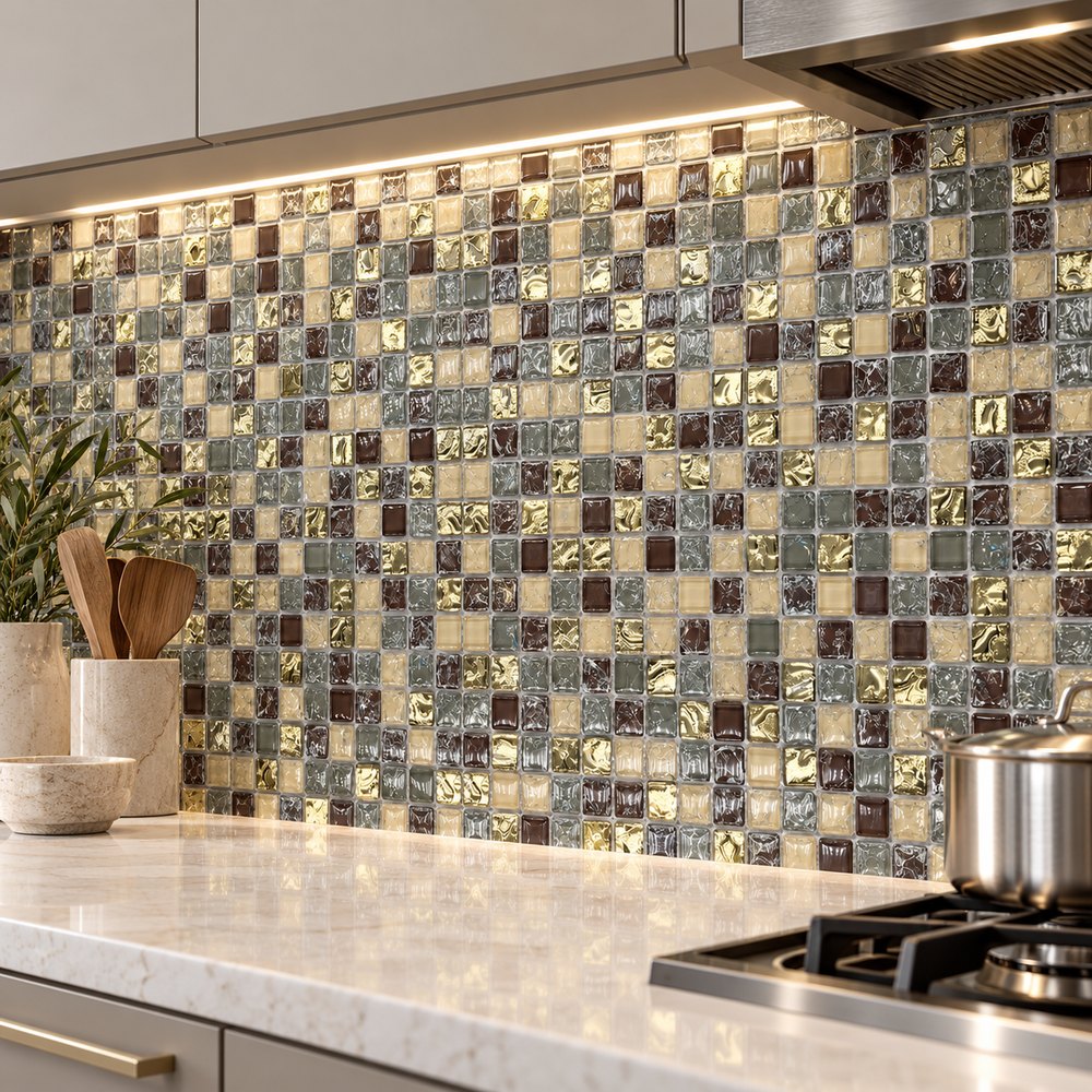 Smoky Gold Mix Textured Glass Mosaic Tiles TQ36-FF6007