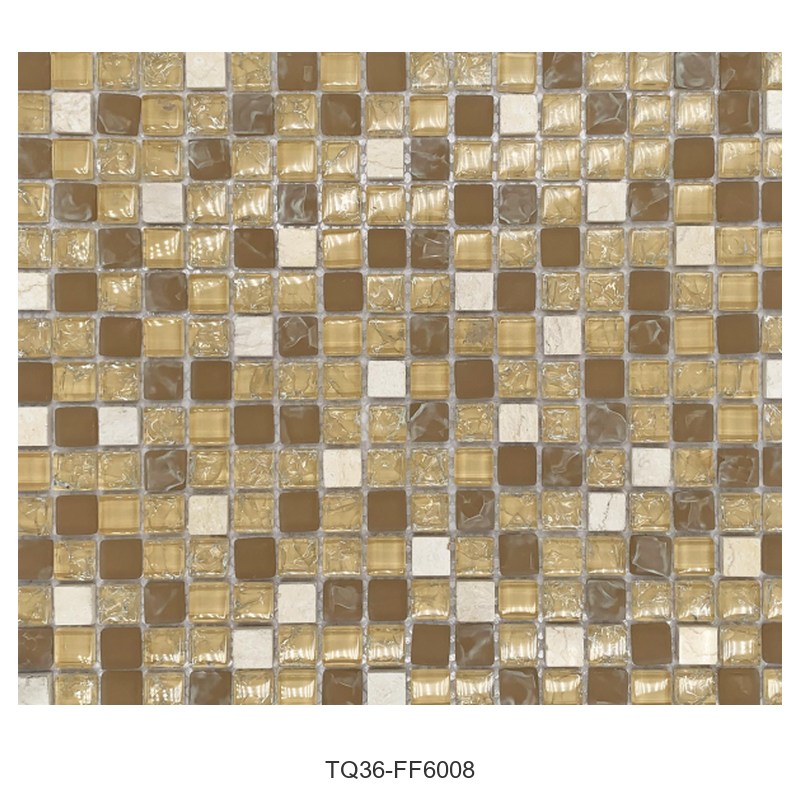 Beige Gold Mix Textured Glass Mosaic Tiles TQ36-FF6008