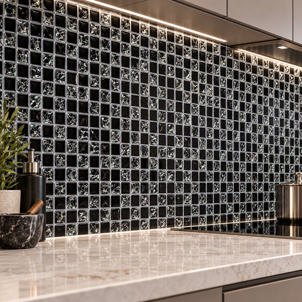 Black Textured Glass Mosaic Tiles TQ36-FF6011