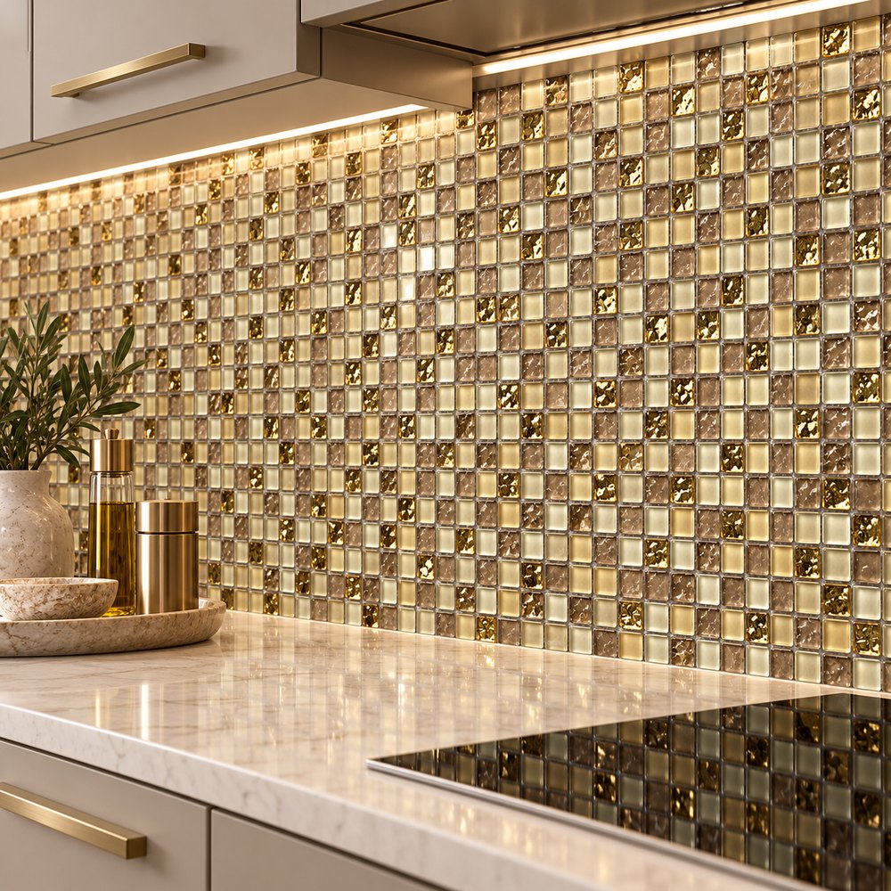 Gold Brown Mix Textured Glass Mosaic Tiles TQ36-FF6012