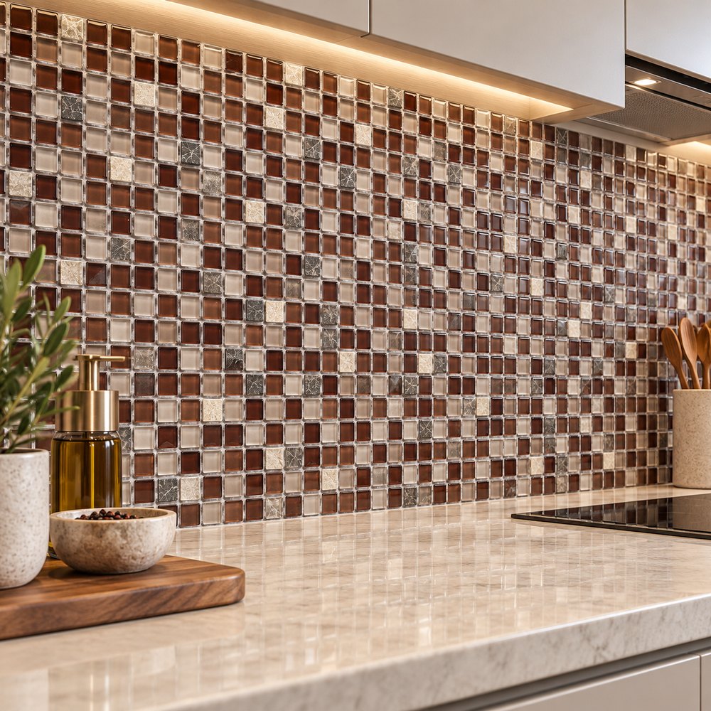 Brown Beige Mix Textured Glass Mosaic Tiles TQ36-FF6013