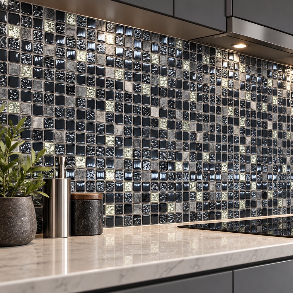 Charcoal Silver Mix Textured Glass Mosaic Tiles TQ36-FF6014