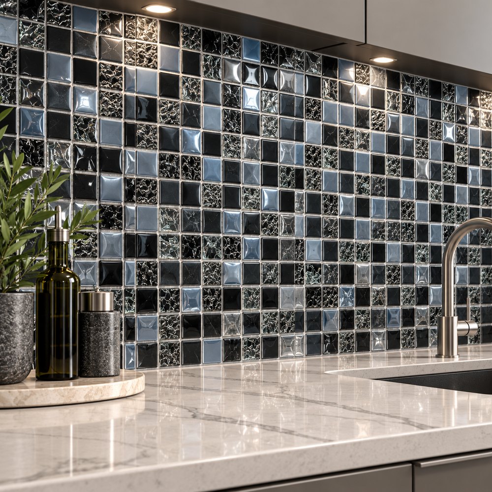 Charcoal Mix Textured Glass Mosaic Tiles TQ36-FF6019