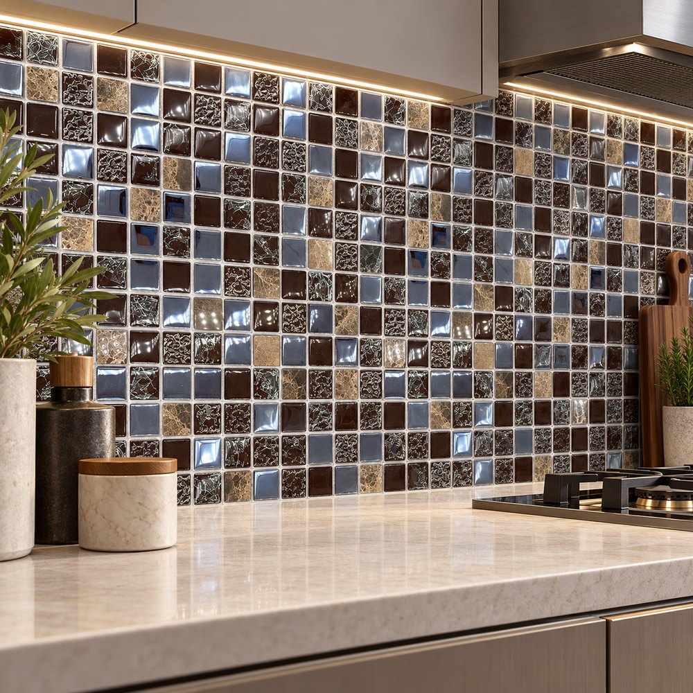 Brown Black Mix Textured Glass Mosaic Tiles TQ36-FF6022