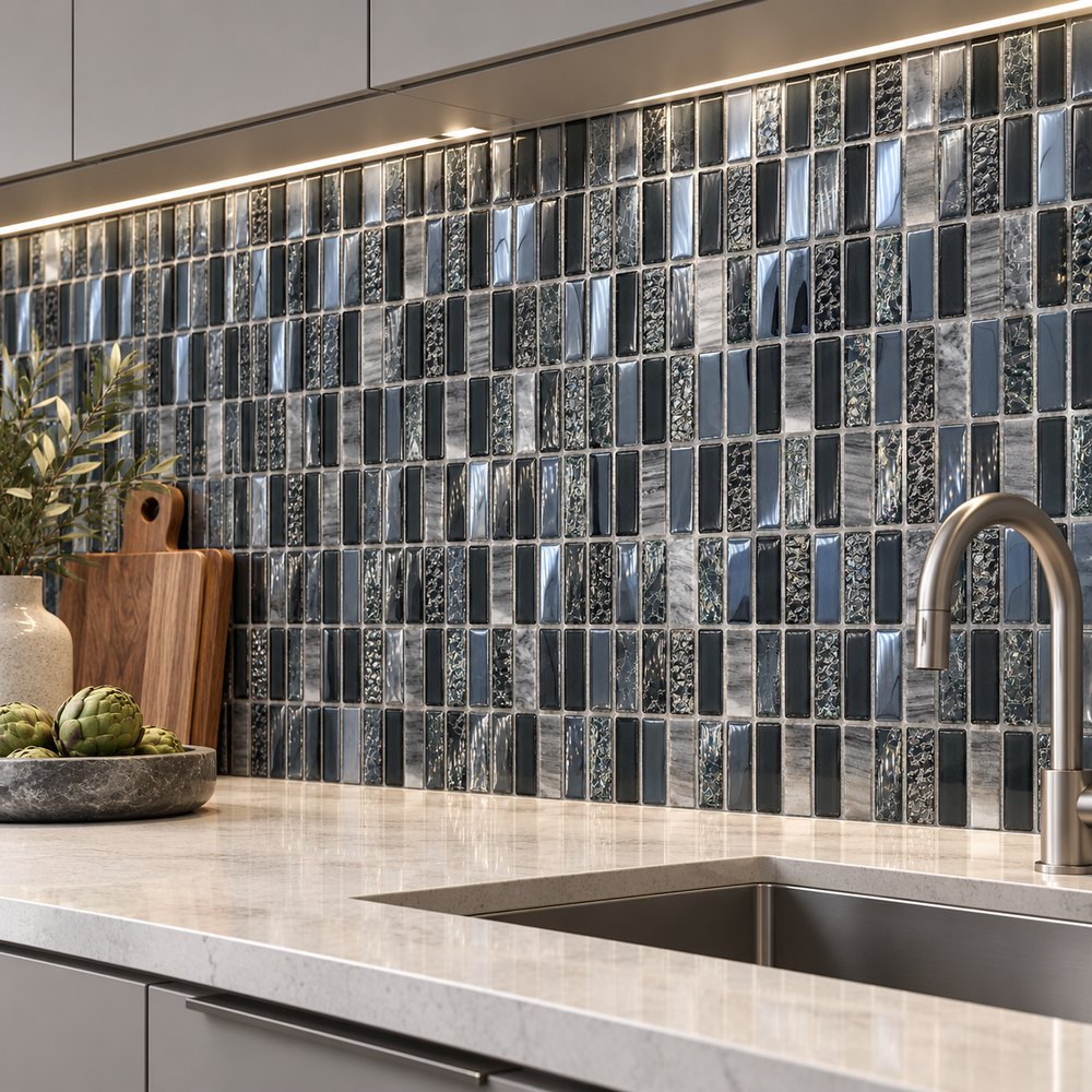 Graphite Grey Textured Glass Mosaic Tiles TQ36-FF6023