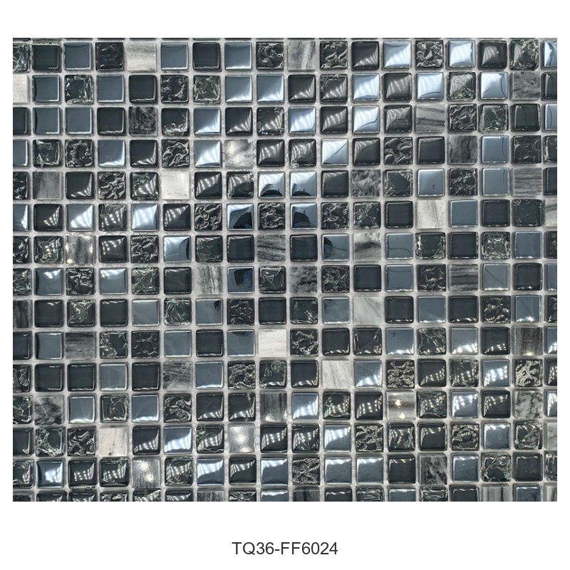 Charcoal Silver Mix Textured Glass Mosaic Tiles TQ36-FF6024