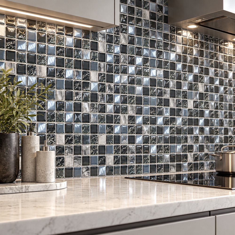 Charcoal Silver Mix Textured Glass Mosaic Tiles TQ36-FF6024