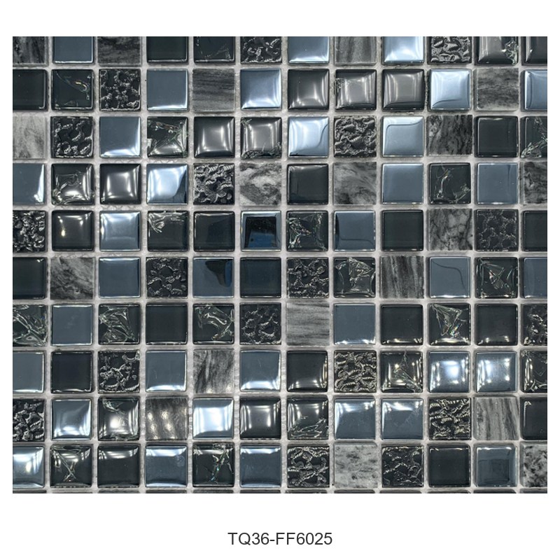 Graphite Mix Textured Glass Mosaic Tiles TQ36-FF6025