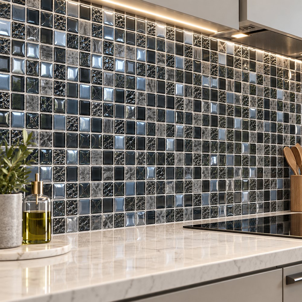 Graphite Mix Textured Glass Mosaic Tiles TQ36-FF6025