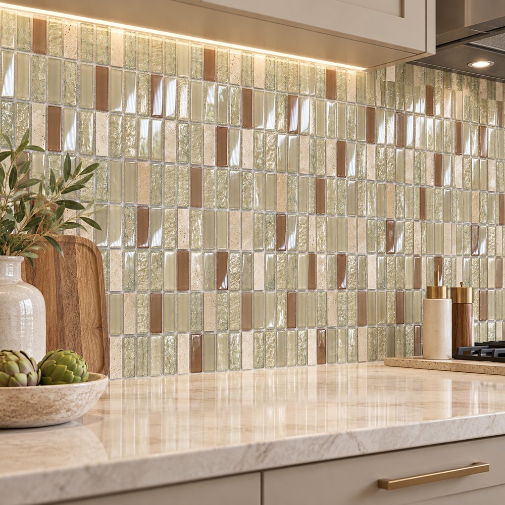 Champagne Beige Textured Glass Mosaic Tiles TQ36-FF6026