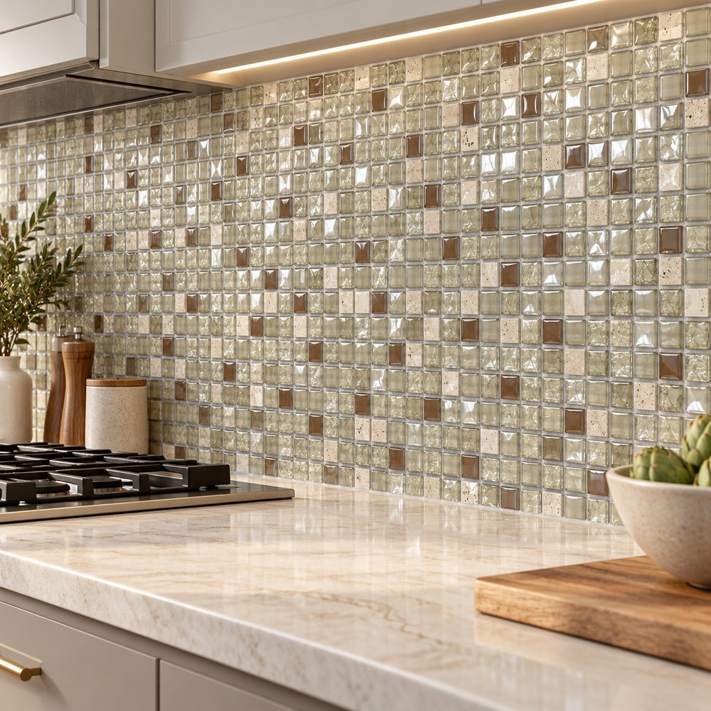 Cream Beige Textured Glass Mosaic Tiles TQ36-FF6027