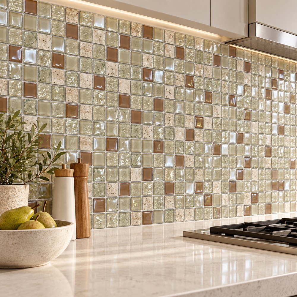 Beige Brown Mix Textured Glass Mosaic Tiles TQ36-FF6028