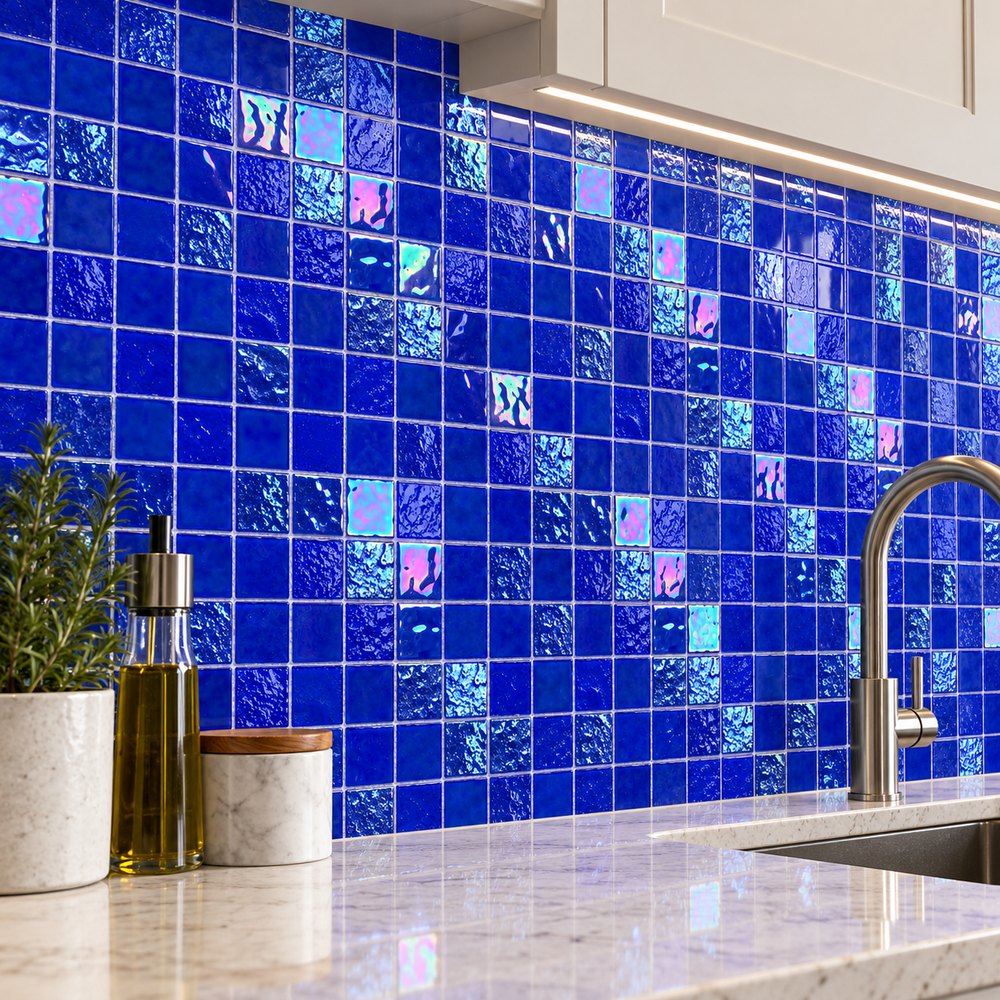 Royal Blue Iridescent Glass Mosaic Tiles TQ36-FF7001