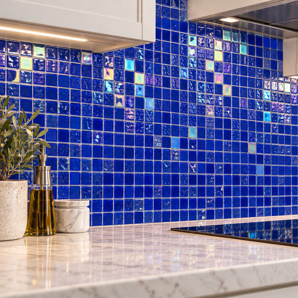 Royal Blue Iridescent Glass Mosaic Tiles TQ36-FF7002