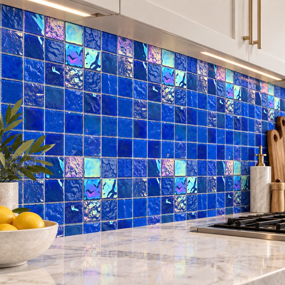 Cobalt Blue Iridescent Glass Mosaic Tiles TQ36-FF7003