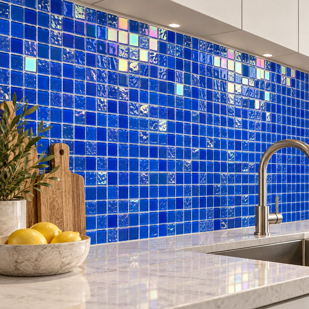 Cobalt Blue Iridescent Glass Mosaic Tiles TQ36-FF7004