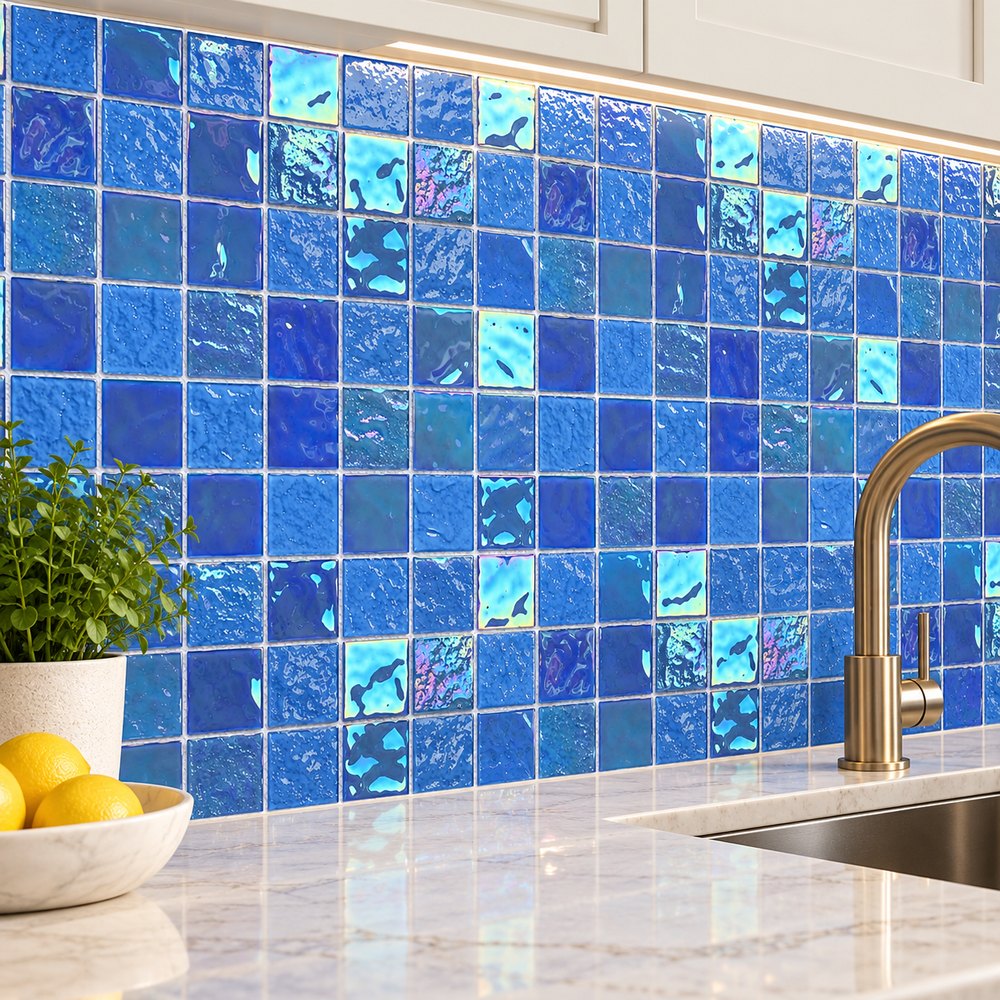 Sky Blue Iridescent Glass Mosaic Tiles TQ36-FF7005