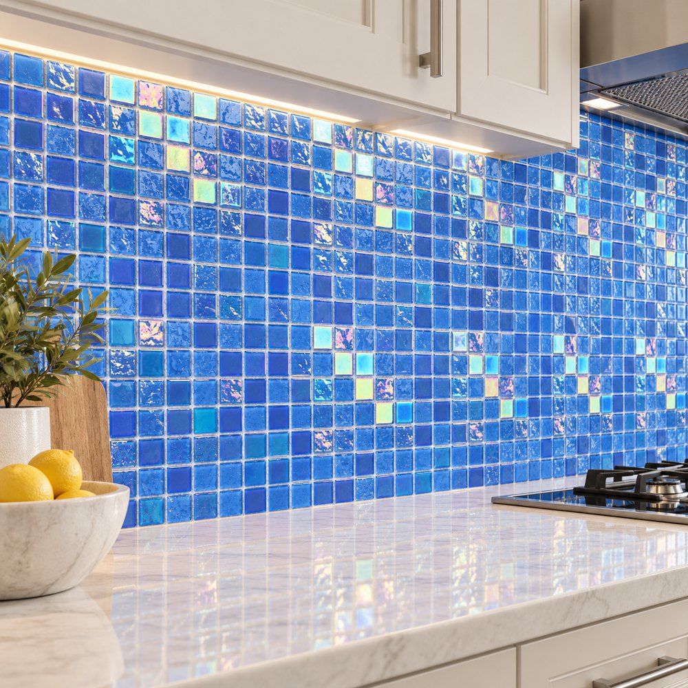 Sky Blue Iridescent Glass Mosaic Tiles TQ36-FF7006