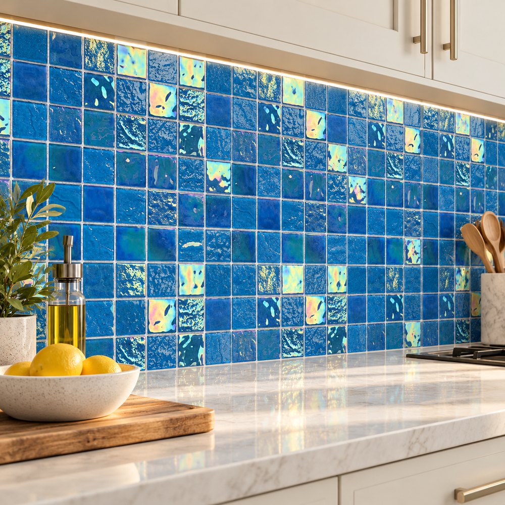 Ocean Blue Iridescent Glass Mosaic Tiles TQ36-FF7009