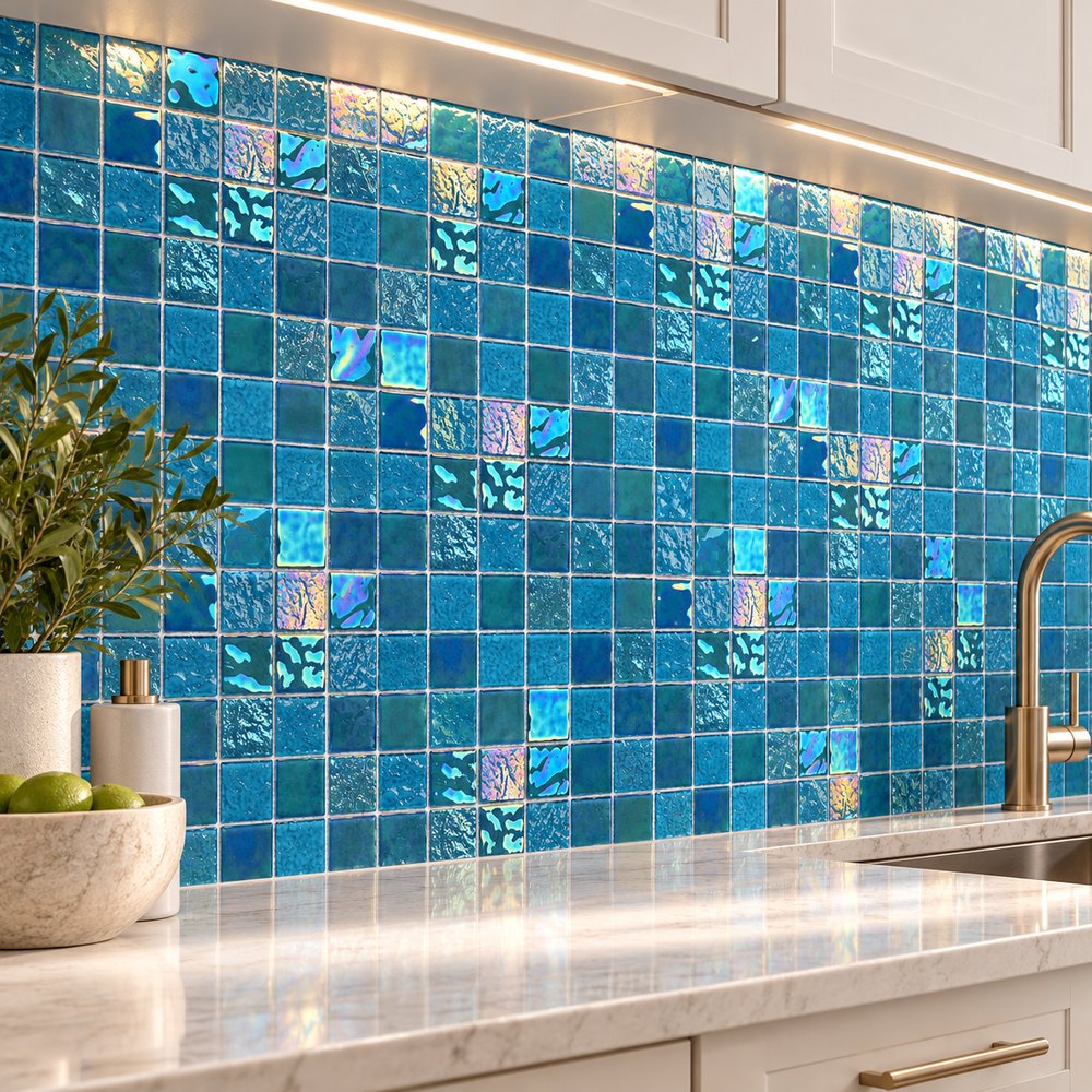 Teal Iridescent Glass Mosaic Tiles TQ36-FF7011