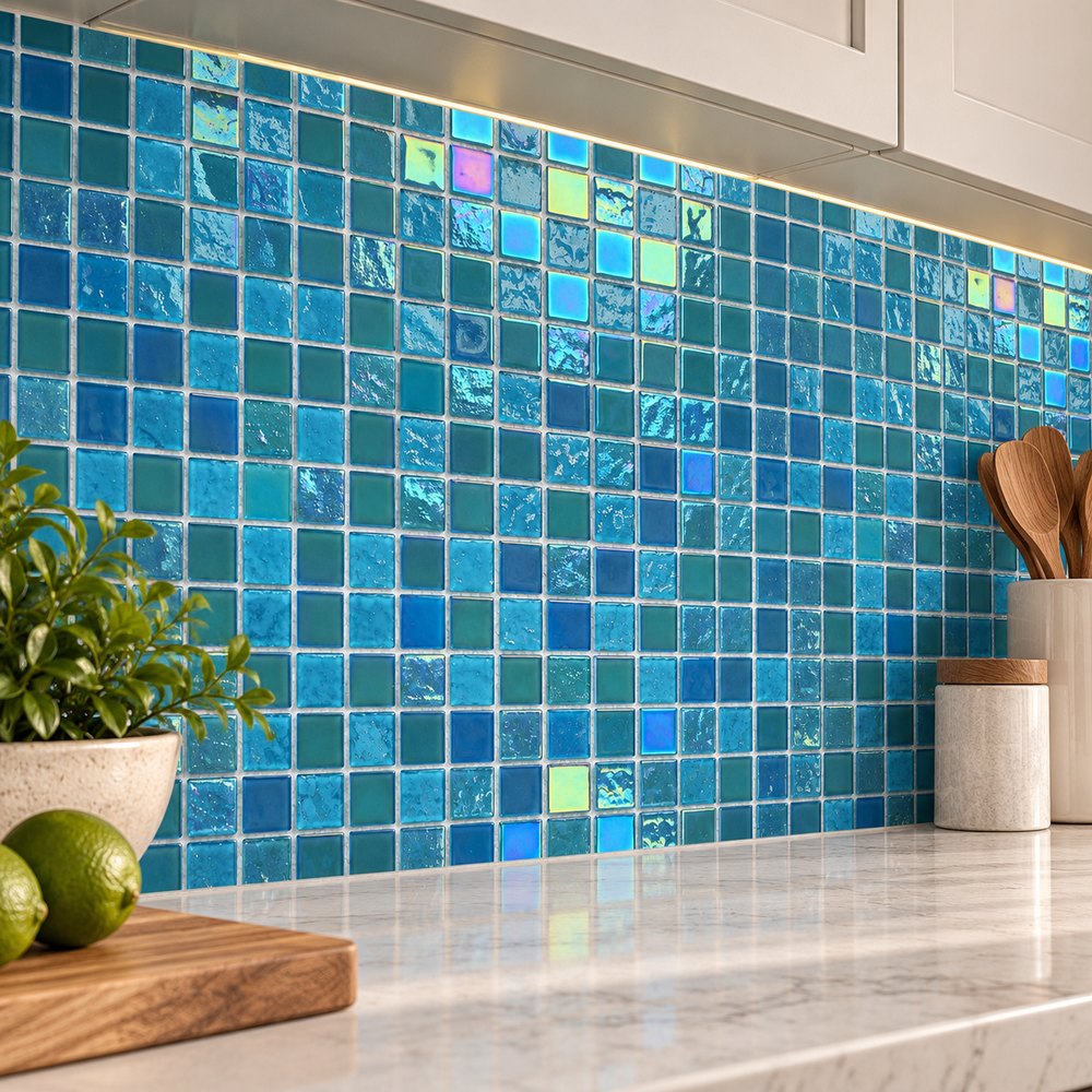 Teal Iridescent Glass Mosaic Tiles TQ36-FF7012